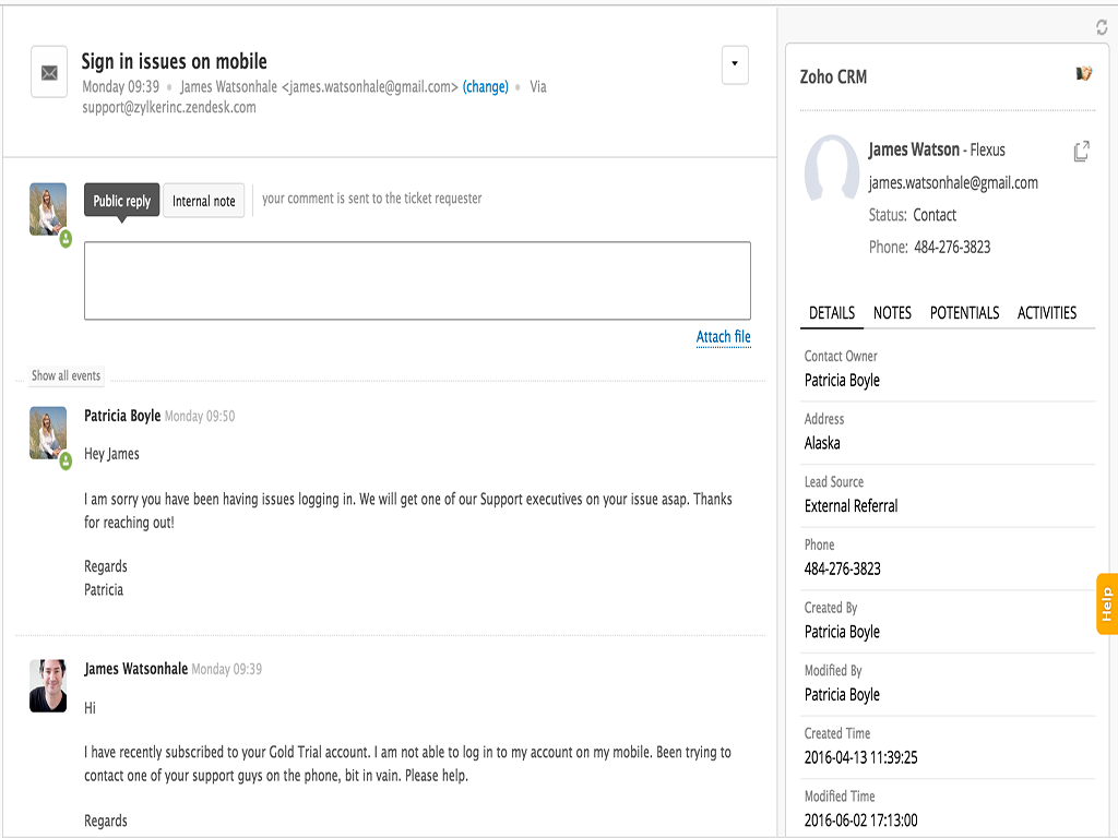 Zoho CRM App Integration with Zendesk Support